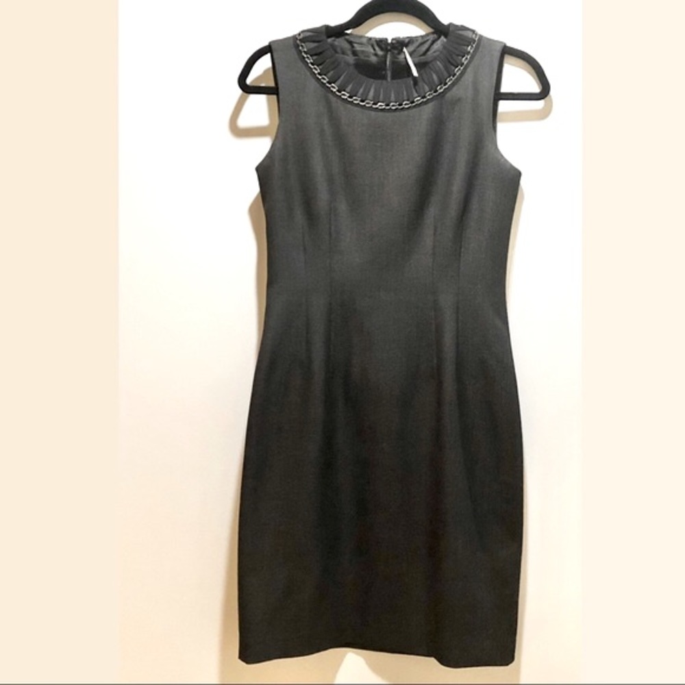 CHARCOAL TAHARI DRESS W/ BEAUTIFUL NECKLACE DETAIL